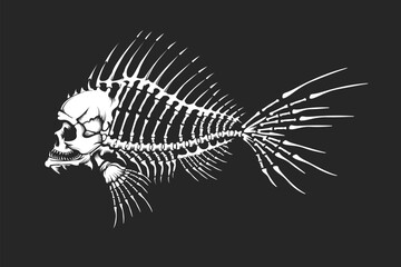 Human Skull Dead Fish Skeleton