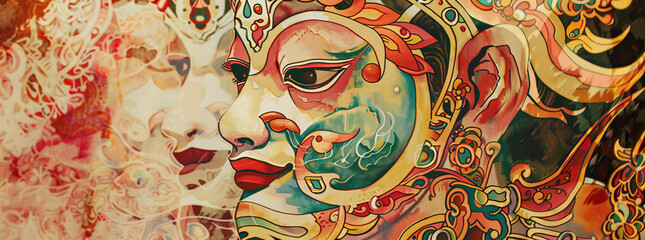 songkram festival Bangkok Thailand as a vintage watercolors painting,generative ai
