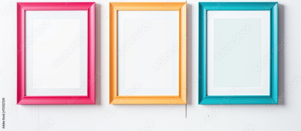 Poster mock up photo frames in various colors on white background