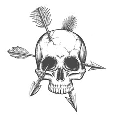 Skull Pierced By Three Arrows Engraving Tattoo