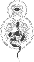 All seeing Eye of Providence and Snake of Wisdom Esoteric Illustration