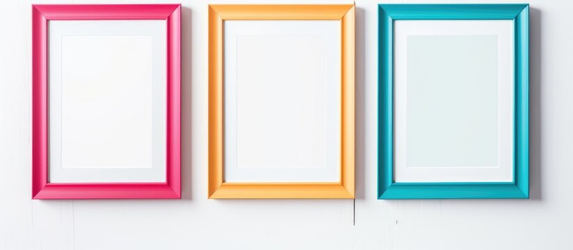 Mock up photo frames in various colors on white background