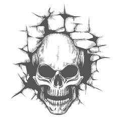 Obraz premium Skull Looking Through a Hole in a Wall Tattoo