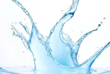 Blue water splash isolated on white background for drink advertising, Splashing of fresh clean water close up macro. Cold iced watery natural water from nature source.