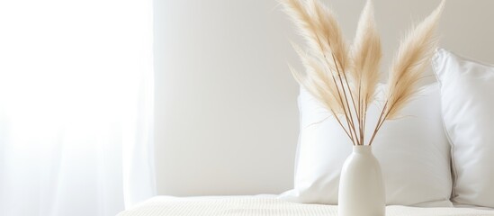 Minimalist Decor in a White Bedroom with Pampas Grass in a Vase