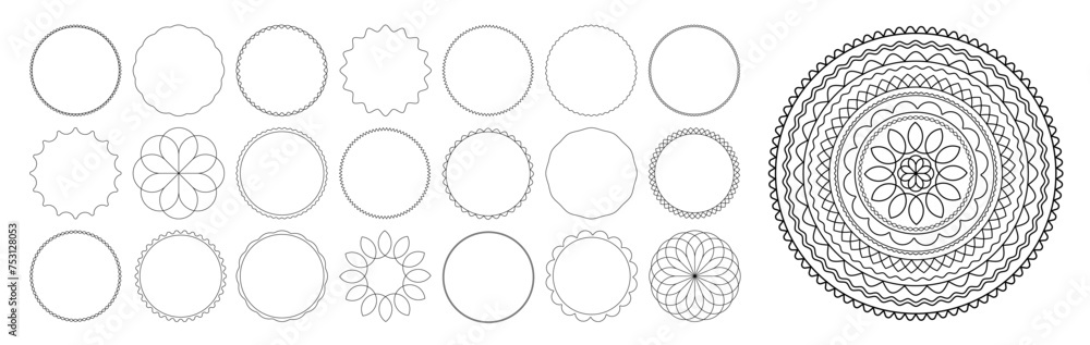Aufkleber botanical circle frame collection. full vector outline style shapes with editable strokes. mandala d