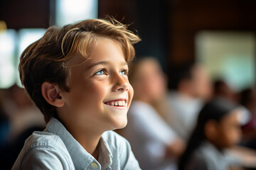 Fototapeta premium Happy school children in dinner place highschool canteen lunch break Generative AI picture
