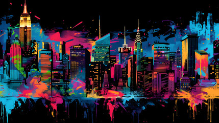A graffiti city skyline design showcasing iconic city. Generative Ai