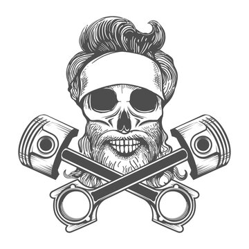 recommend clip art: Biker Skull in Bandana and Two Motorcycle Pistons Tattoo