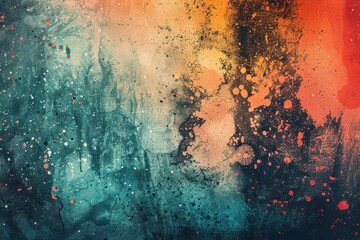 Abstract grainy gradient background teal orange red black noise texture retro banner poster backdrop design - obrazy, fototapety, plakaty