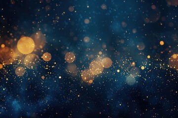 An abstract background featuring dark blue and golden particles. Christmas golden light shines, bokeh effect - obrazy, fototapety, plakaty