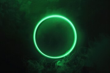 Glowing green light ring black background grainy gradient noise texture poster banner backdrop abstract design - obrazy, fototapety, plakaty