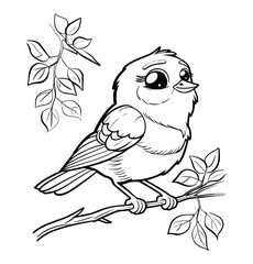 Bird in a tree cartoon coloring pages for kids - coloring book
