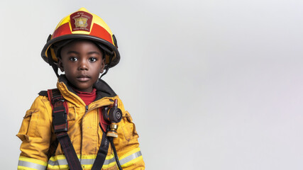 firefighter black boy isolated on white background 