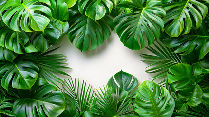 Monstera illustration background, green leaves. Background wallpaper. Generative AI