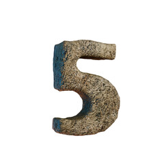 Stone Number 5 in Granite Rock: Intricately Carved 3D Numeric Character for Typography Designs