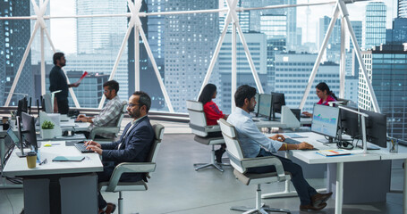 Team of Talented Young Indian Professionals Working in a Corporate Hedge Fund. Financial Analysts...