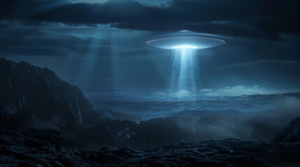 UFO voyage in darkness - obrazy, fototapety, plakaty