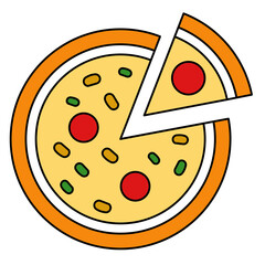 illustration of pizza with black stroke pizza icon vector