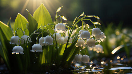 Lilies of the valley in sunlight - obrazy, fototapety, plakaty