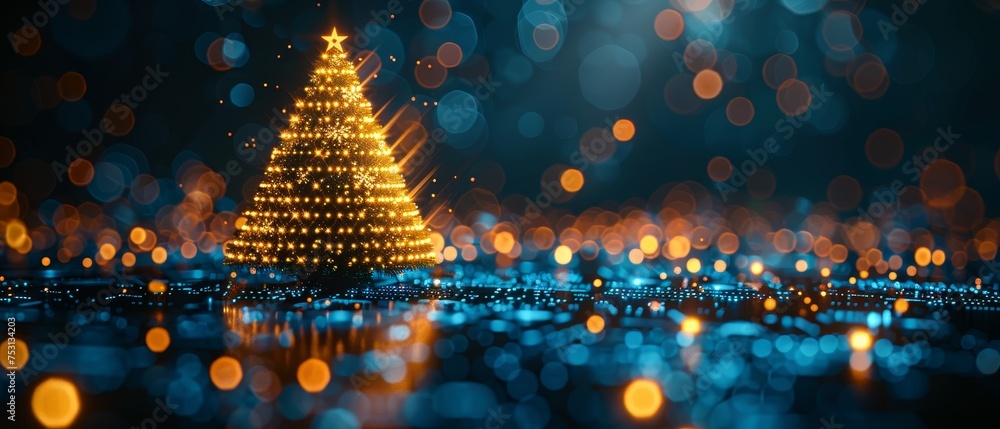 Aufkleber a christmas poster with a christmas tree and digits 2024 in an electronic design. a new year card wi