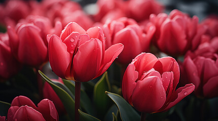 red tulips with delicate petals - obrazy, fototapety, plakaty