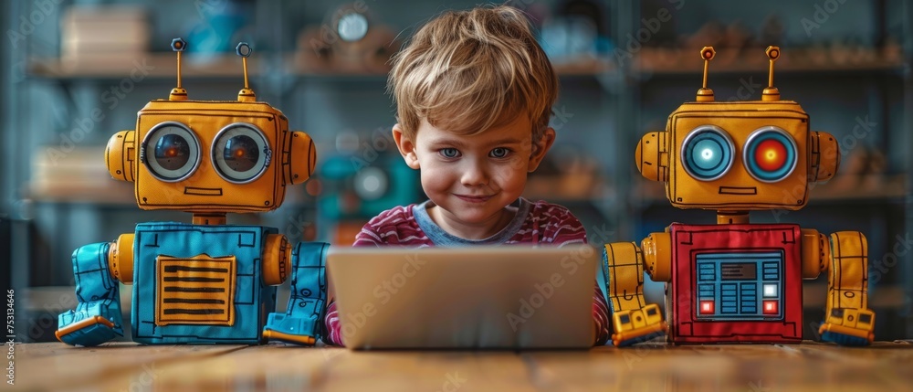 Poster A school of computer programming for children is designed to teach more about coding on laptops, programming electronic machines. The study of science and technology is also an important part of a