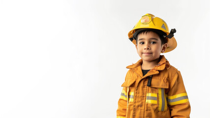 firefighter latin hispanic boy isolated on white 