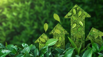 Grass growing in the shape of an arrow graph, symbolising the care and dedication needed for progress, success and profit in business. AI generated illustration