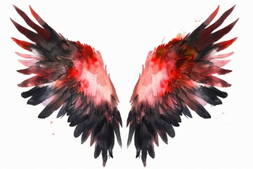 Two distinct red and black wings are displayed against a plain white background, creating a striking contrast.