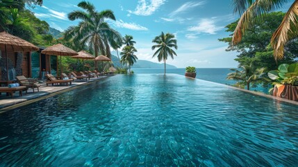 Fototapeta premium tropical resort with swimming pool and coconut palm trees