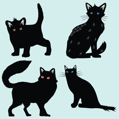 funny cat illustration black silhouette vector template