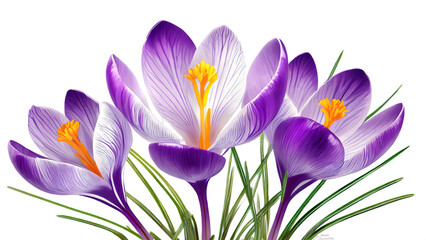 Spring crocus flowers isolated on white background.