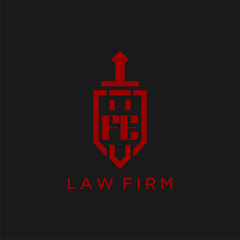 FE initial monogram for law firm with sword and shield logo image