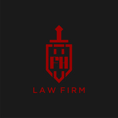 FH initial monogram for law firm with sword and shield logo image