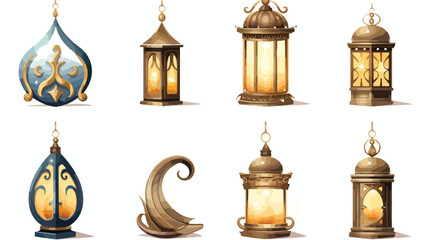 Fototapeta na wymiar 3d religion element collection of Islamic lantern fa