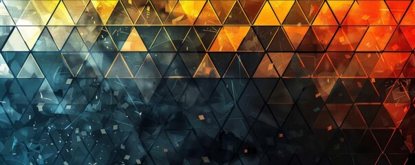 Colorful triangles in various sizes and shades create a dynamic and engaging abstract background. - obrazy, fototapety, plakaty
