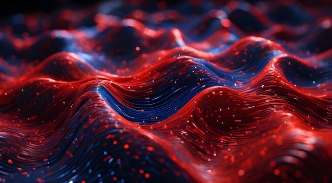 An amazing three-dimensional representation with an abstract wave background. Big data and networks as concepts. Contemporary, Vibrant Background with Digital Data,   Abstract wave of blue and purple 