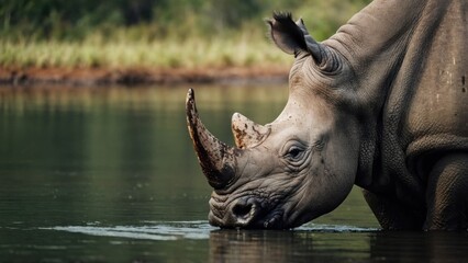 Fototapeta premium rhino getting ready to drink