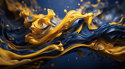 A river full of glowing liquid, symbolizing the movement and flexibility of concepts. The idea of fluid creativity. Vibrant yellow and deep indigo fluids blending together like in a dreamlike world.