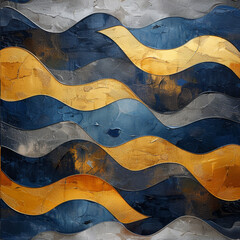 Abstract Wavy Texture in Blue and Gold