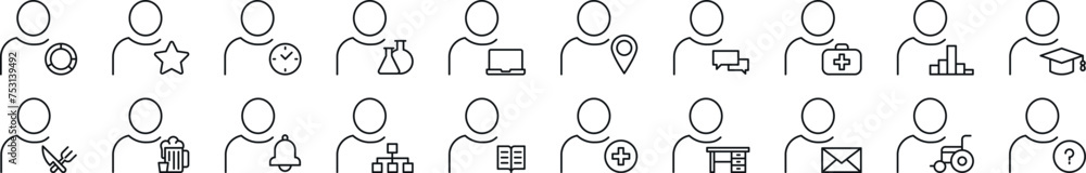 Poster collection of outline symbol of unrecognizable user. editable stroke. simple linear illustration for