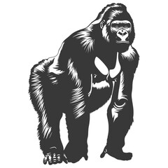 Fototapeta premium Silhouette gorilla animal black color only full body