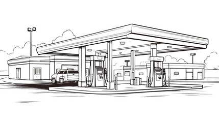 Art illustration gas station freehand draw cartoon v