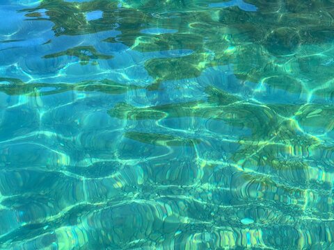 Sea water surface blue turquoise clear underwater, beautiful seascape.