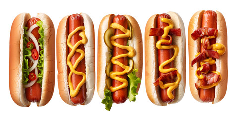 A sets of the delicious hot-dog with a variety of toppings.