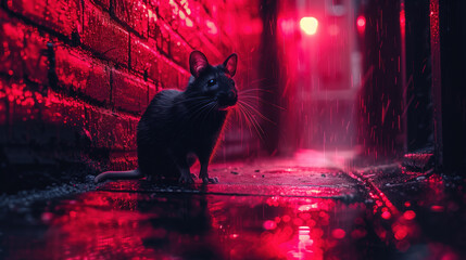 Lonely little rat moves through the night streets of New York