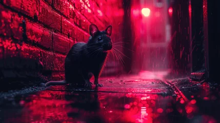 Abwaschbare Fototapete Lonely little rat moves through the night streets of New York © Aleksandra Ermilova