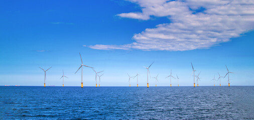 Offshore Wind Turbine in a Windfarm under construction off the England Coast