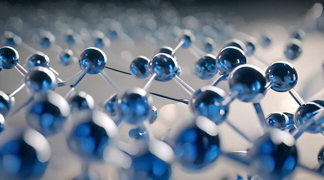 yaluronic acid molecules. Hydrated chemicals, molecular structure and blue spherical molecule
